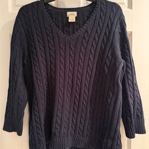 L.L. Bean Women's Dark Blue V-Neck Cable Sweater